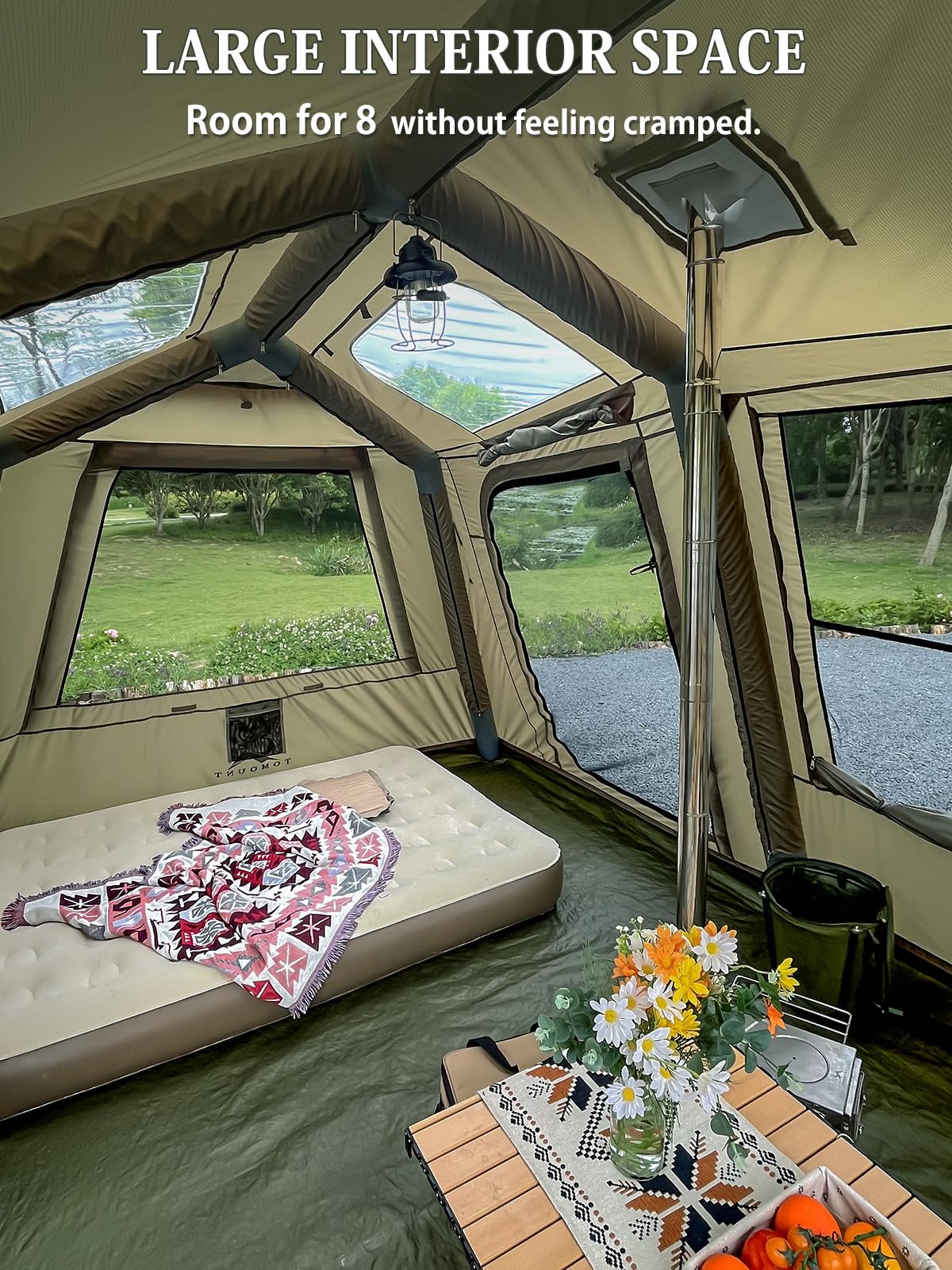 MC TOMOUNT Inflatable Tents for Camping, 6/8/10 Person Large Family Blow Up Camping Tent with 2 Doors 4 Windows 2 Skylights, Double Layer Waterproof Air Glamping Tent for Outdoor Camping Picnic Party