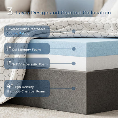 Freesof Odorless Foldable Mattress Twin Size 75" x 38" x 6", 6 Inch Medium Firm Folding Foam Mattress with Storage Bag, Fiberglass Free Trifold Memory Foam Mattress for RV, Guest Bed