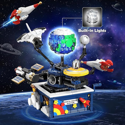 Planet Rotatable Space Sets with Light - Earth &amp Moon Space Exploration Building Toys with Shuttle Spaceship Science Kits Building Blocks Gifts for Kids Age 8+ Years Old Boys Girls(554 PCS)