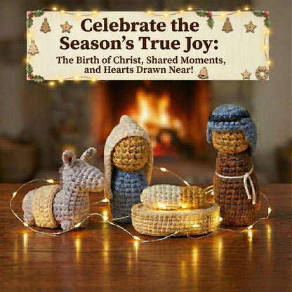 OASSIE Christmas Decorations Nativity Set Indoor, Christian Gifts for Women Men - Handmade Nativity Scene Crochet with Mary, Joseph, Donkey - Farmhouse Home Decor, Birthday Catholic Religious Gifts