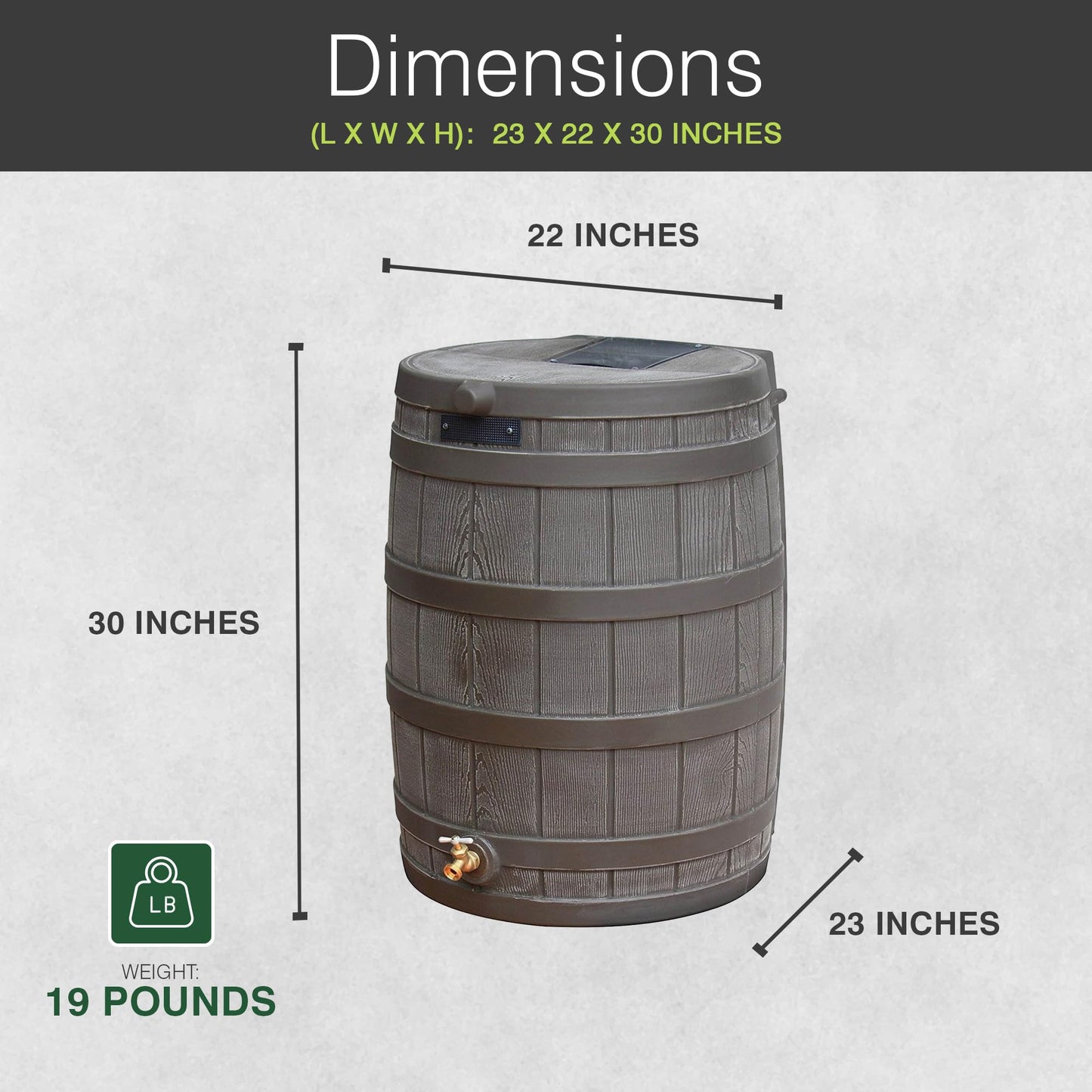 Good Ideas Rain Wizard Water Collection Plastic Barrel Tank System, 50 Gallon, Oak - Portable Outdoor Rainwater Catcher and Storage Drum with Robust Metal Spigot and Fine Mesh Screen