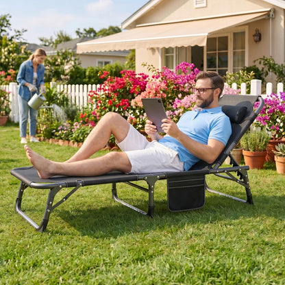 ABORON 3-in-1 Folding Lounge Chair with Padded Cushion, 440LB Heavy-Duty 3-Fold Adjustable Recliner & Guest Bed, No Assembly Portable Chaise Lounge for Patio, Poolside, Office Nap & Camping