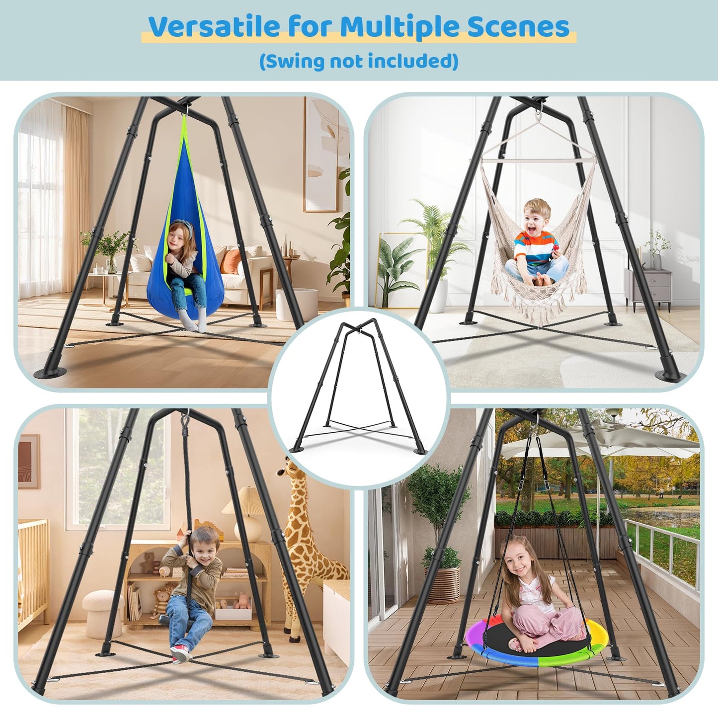 Heavy Duty Swing Frame, 330LBS Metal Swing Stand for Kids and Adults, Fits for Most Swings - for Indoor and Outdoor Use, Black(Saucer Swing NOT Included)