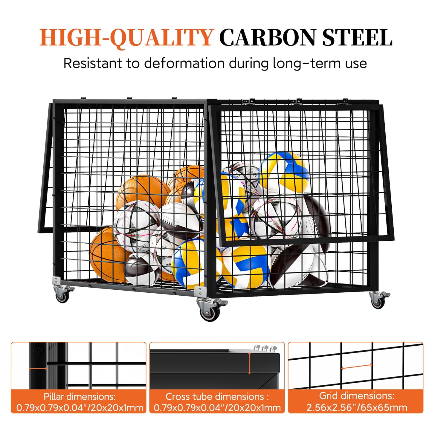 RCZSCBK Sports Ball Storage Cart, Lockable Ball Cart with Double Lid,Ball Rack with Wheels,Rolling Sports Ball Storage Cart is Suitable for Gyms, Schools, Clubs, Indoor and Outdoor Basketball Storage