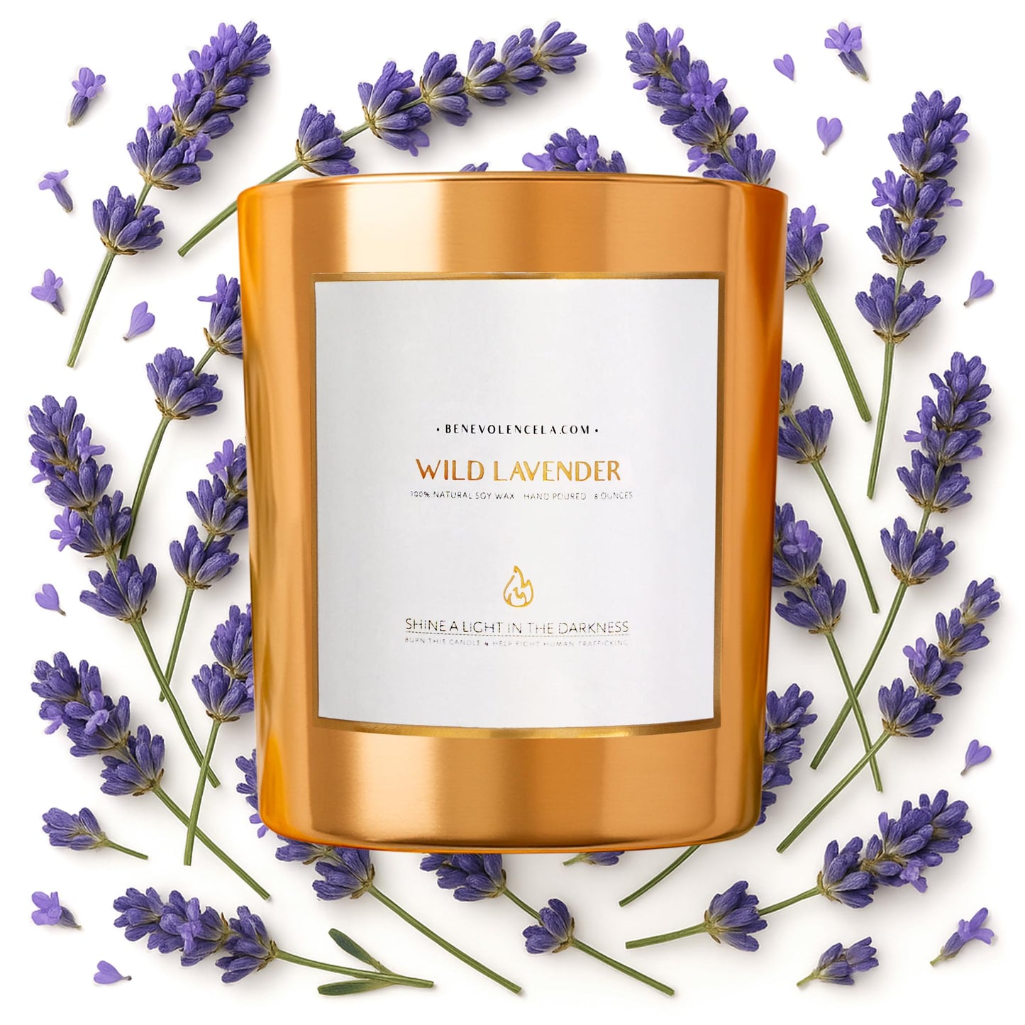 Benevolence LA Wild Lavender Wood Wick Candle | Soy Christmas Scented Candles for Home | Holiday Candle Gifts for Women and Men | Home Fragrance | Aromatherapy | Bathroom Freshener | 8oz, 45 Hour Burn
