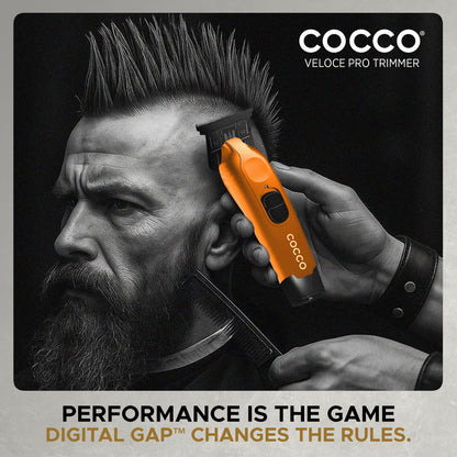 Cocco Hyper Veloce Pro Trimmer, Digital Gap Graphene Blade Edger, High-Torque Brushless BLDC Motor, Cordless, All-Metal Design, Lithium-Ion Battery, Charging Base Included, Orange