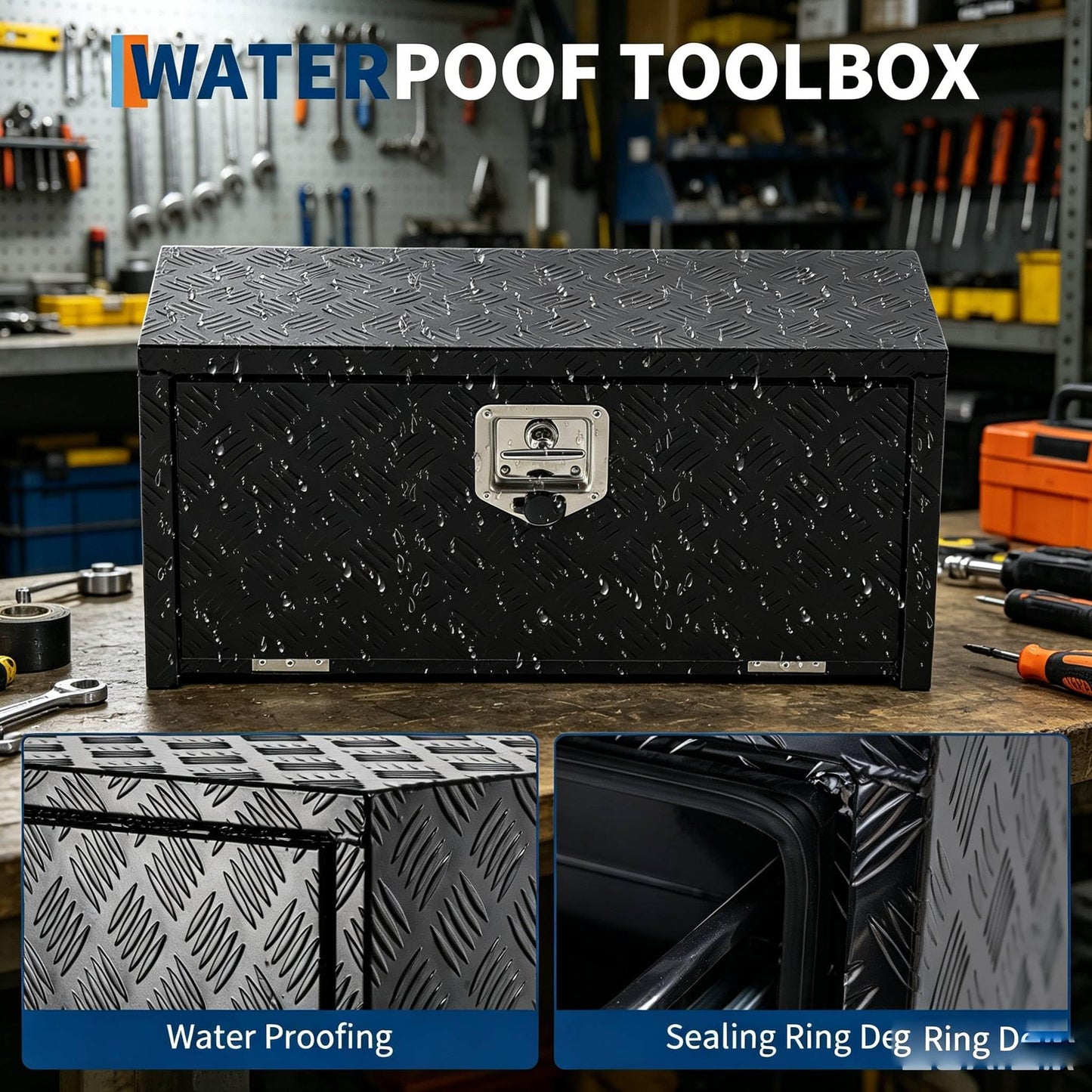 Heavy-Duty Aluminum Underbody Tool Box for Truck,12" x 14" x 18" Waterproof Pickup Truck Storage Chest, Secure Lockable Organizer for RV, Trailer & Work Vehicles, Universal Fit with Slim Profile, Easy
