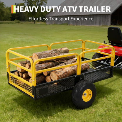 ATV UTV Trailer Tow Behind Dump Cart, 1600 lbs 22 Cubic Feet Heavy Duty Yard Garden Trailer Pull Behind with Removable Sides & All Terrain Tires, Fits Lawn Mower, Tractor, Garden