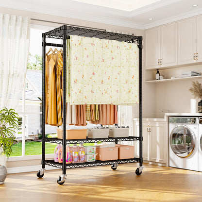 ULIFHOME P7 Rolling Clothes Rack, Clothing Racks for Hanging Clothes, Heavy Duty Garment Rack with Wheels, 3 Tiers Freestanding Portable Closet Rack 45''W × 20.5''D × 80.5''H, Max Load 480 lbs, Black