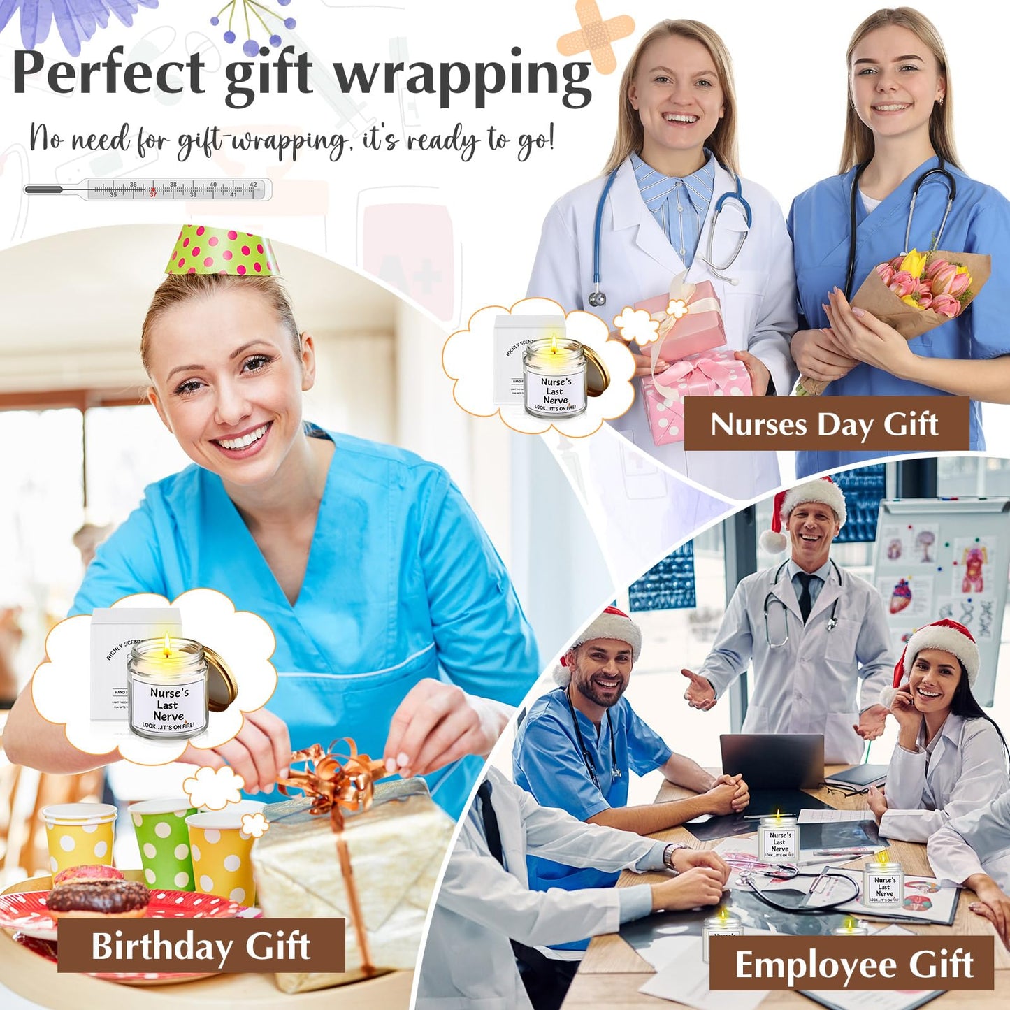 MTLEE 8 Pcs Nurses Gifts Bulk for Women, Nurse's Last Nerve Scented Candles 3.5 oz Candle CNA Gifts for Christmas Women Female Graduation Birthday Present