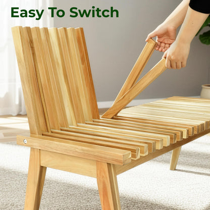Melino Wooden Bench Outdoor 47" Convertible Acacia Wood Bench, Solid Wood Indoor Patio Benches for Outdoors, 3 in 1 Garden Bench for Porch Entryway Living Room Backyard Deck, Natural