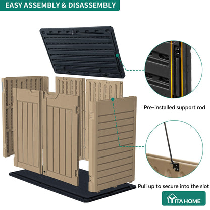 YITAHOME Outdoor Horizontal Storage Sheds w/o Shelf, 35 Cu Ft Lockable Resin Waterproof Shed, Ideal for Garden Tools, Easy to Assemble, Brown