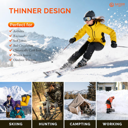 SAVIOR HEAT Heated Socks for Men Women, App Control Merino Wool, 7.4V Rechargeable Electric Battery Ski Socks, Smart Safety 3 Heat Levels for Winter Skiing Hunting Work Hiking Riding Fishing (Large)
