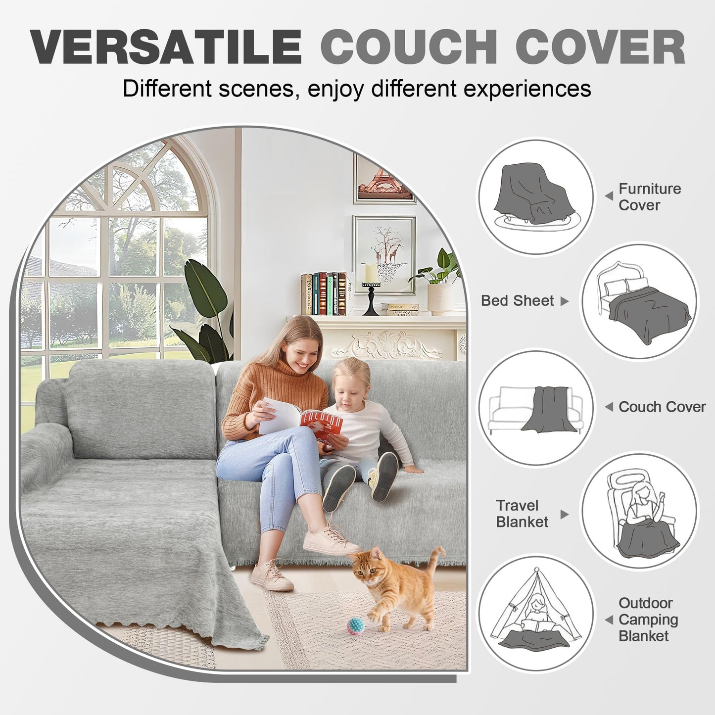 ROFASVCO 1OO% Waterproof Sectional Couch Covers L Shape Sofa Cover Washable for Dogs Pets Chenille 2 Pieces Chaise Couch Cover Blanket Sofa Slipcovers (71"x118" + 71"x118" X-Large, Air Grey)