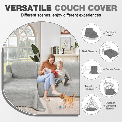 ROFASVCO 1OO% Waterproof Sectional Couch Covers L Shape Sofa Cover Washable for Dogs Pets Chenille 2 Pieces Chaise Couch Cover Blanket Sofa Slipcovers (71"x118" + 71"x118" X-Large, Air Grey)