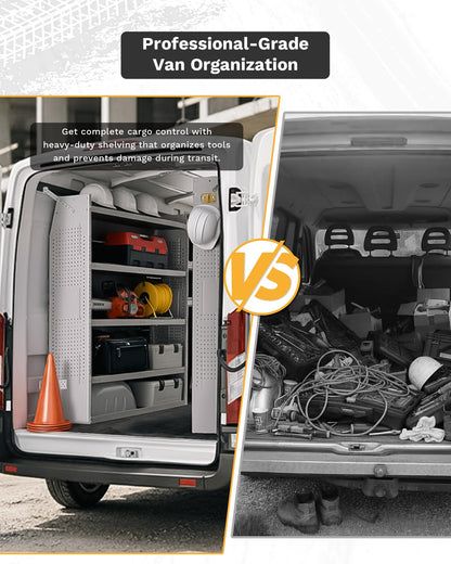 KRL Products SV-4260 Steel Mid/High Roof Van Shelving Storage System Fits Transit, NV, Promaster and Sprinter, Van Shelving Units, 42''W * 60''H * 13''D
