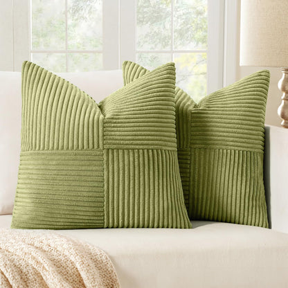 MIULEE Black Corduroy Pillow Covers Pack of 2 Boho Decorative Spliced Throw Pillow Covers Soft Couch Pillowcases Cross Patchwork Textured Cushion Covers for Living Room Bed Sofa 18x18 inch