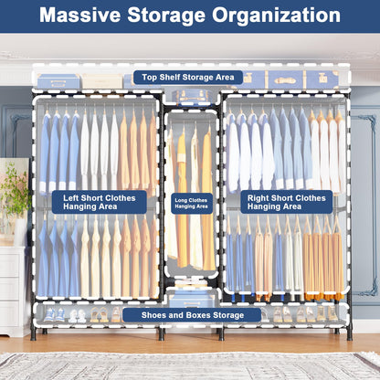 Ulif E12 Pro Clothes Rack，Heavy Duty Freestanding Garment Rack with Shelves，Metal Clothing Closet Storage System for Hanging Clothes，71" W x 16" D x 76.5" H, Hold 960 lbs，Black