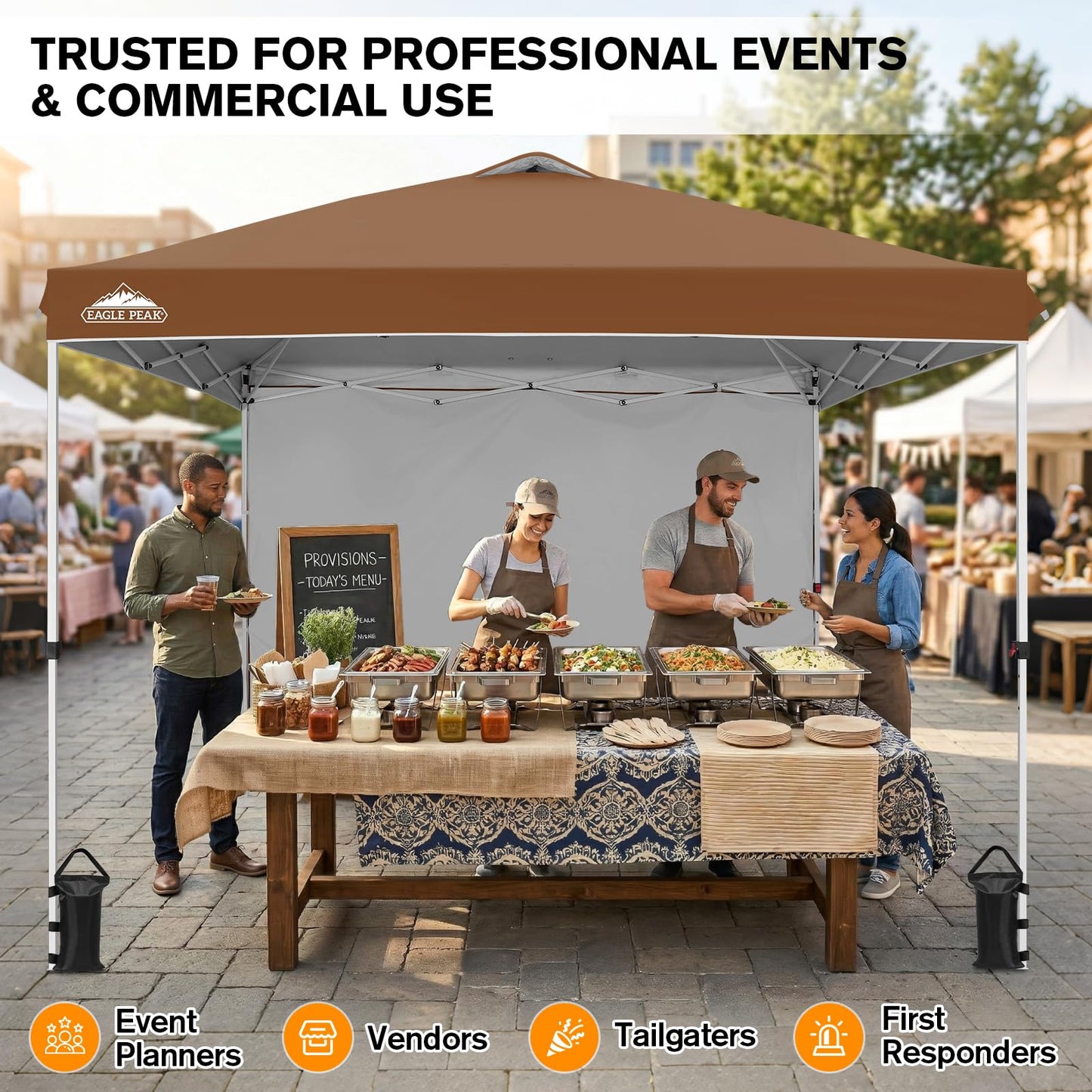 EAGLE PEAK Commercial Canopy 10x10 Pop Up Canopy Tent with 1 Sidewall, Easy Setup Heavy Duty Instant Event Shelter for Vendors & Markets, Outdoor Sun Shade, Khaki