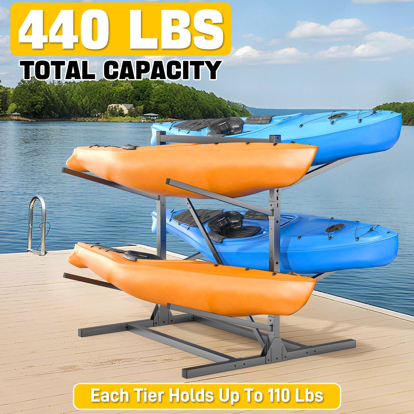 Ultrawall Kayak Storage Rack, Freestanding Kayak Racks for Garage, Adjustable Kayak Stand, Heavy Duty Paddle Board Rack for Kayak, Canoe, Surfboard, 440lbs Capacity, 2 Levels for 4 Kayaks