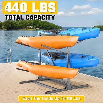 Ultrawall Kayak Storage Rack, Freestanding Kayak Racks for Garage, Adjustable Kayak Stand, Heavy Duty Paddle Board Rack for Kayak, Canoe, Surfboard, 440lbs Capacity, 2 Levels for 4 Kayaks