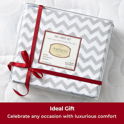 Mellanni Twin XL Sheets Set | 3-Piece Hotel Luxury Bedding - Extra Soft, Cooling, Stain Resistant (Chevron Gray)