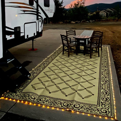 Stylish Camping L118187WL 8-feet by 18-feet LED Illuminated Patio Mat - Outdoor Patio Brown/Beige RV Camping Mat