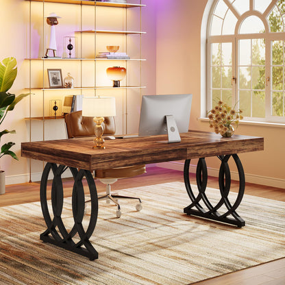 Tribesigns 63-Inch Executive Desk, Modern Office Computer Desk with Stylish Gold Legs, Rectangular Workstation for Home Office, Small Conference Table for Meeting Room (Brown & Black)