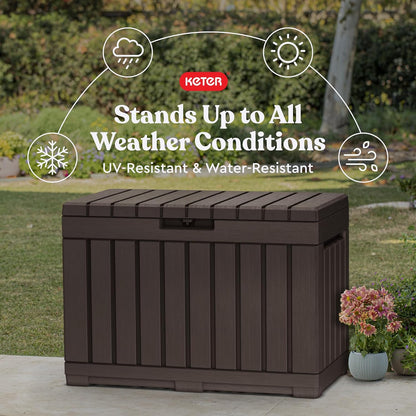 Keter Kentwood 50 Gallon Resin Deck Box - Stylish Outdoor Storage for Cushions & Garden Tools | Brown