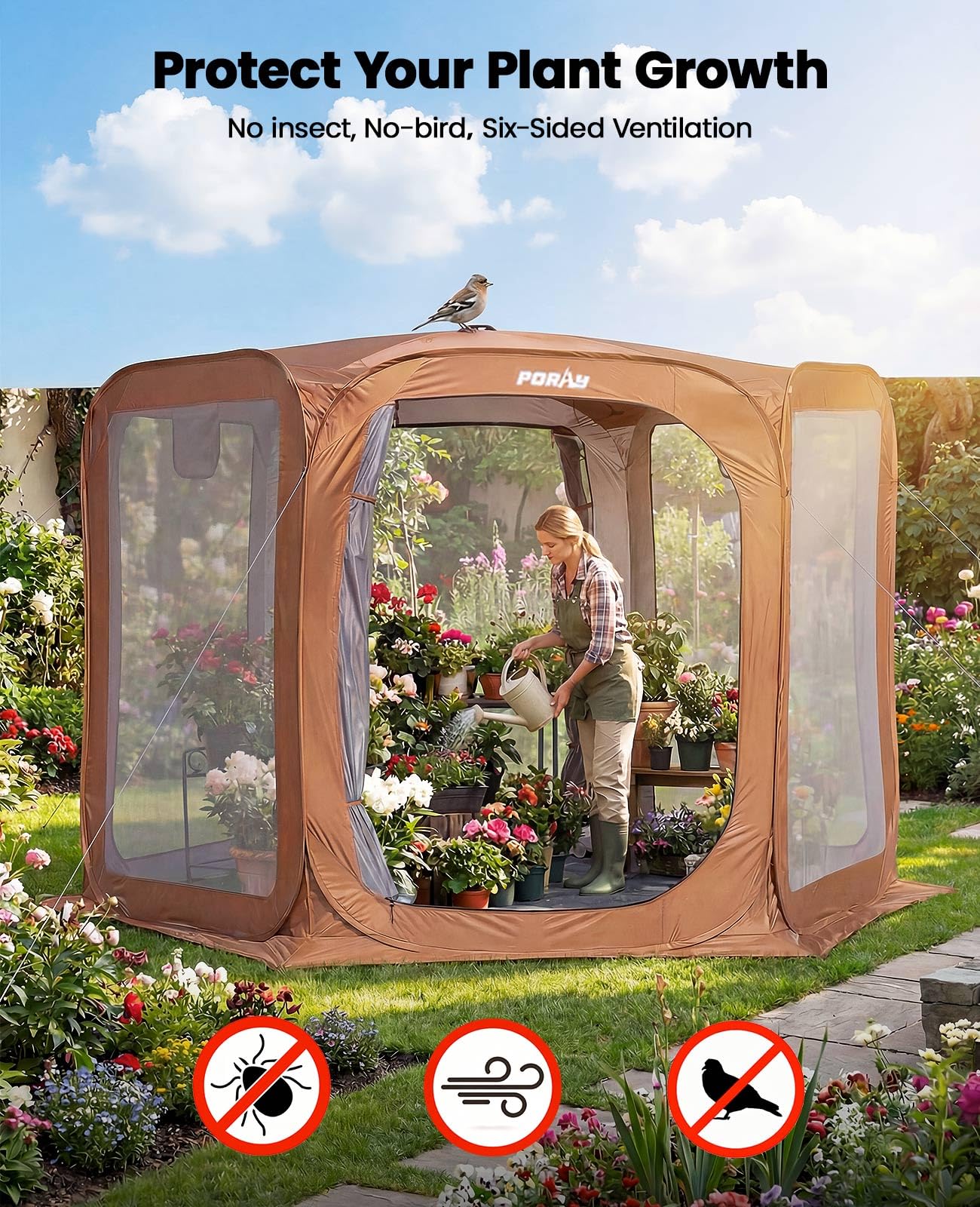 Porayhut Pop up Screen House Tent Sun Shelter with Breathable Mesh Doors,Portable Camping Tent with Detachable Waterproof Floor,10x10FT Screen Canopy Outdoor for Family Friends Party in Backyard,Park