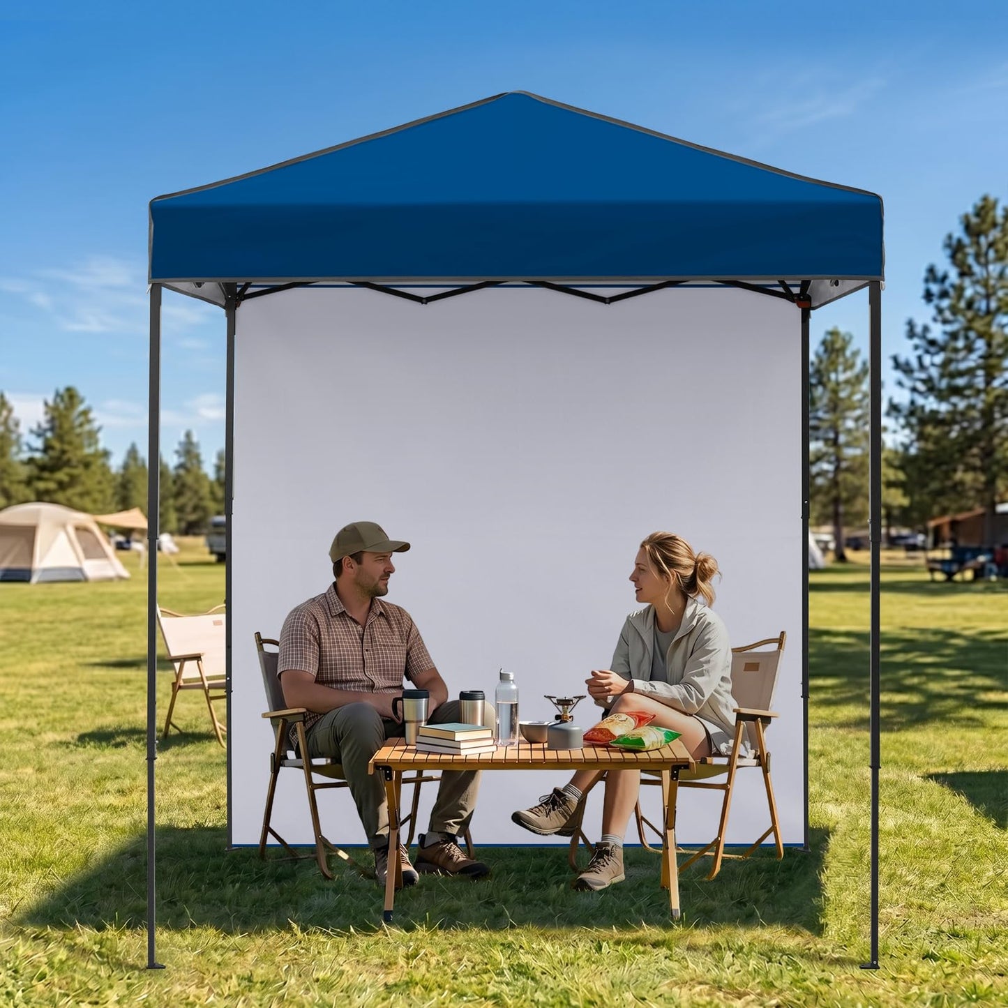 EAGLE PEAK 6x4 Instant Pop Up Canopy Tent with 1 Side Wall Panel, Straight Leg Sun Shelter, Portable Canopy with Carry Bag for Camping, Beach & Sports, Dark Blue