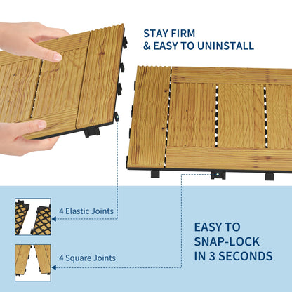 33 Pack Acacia Wood Deck Tiles, 12"X12" Interlocking Patio Flooring (32 Sq ft Total) for Outdoor & Indoor Use - Non-Slip Water Resistant Balcony, Pool Deck Tiles, Easy Snap Together,Yellow