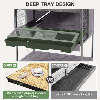 MEDEHOO Guinea Pig Cage, Moveable Metal Frame Hamster Cage Anti-Chewing with Aluminium Alloy Edge, Hideouts, Ramps, Seesaws Chewing Toy, Deeper Pull-Out Leakproof Tray for Indoor Outdoor(Grey)
