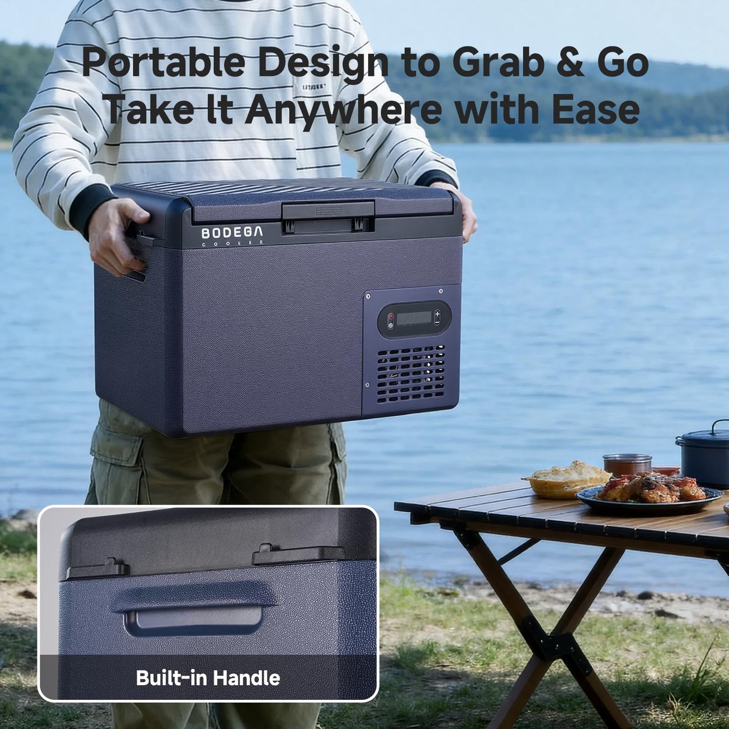 BODEGA 12 volt Car Refrigerator – 16QT Portable， Low Noise, Fast Cooling with LED Display, Multiple Charging Options, Energy-Efficient for Road Trips & Outdoor Adventures