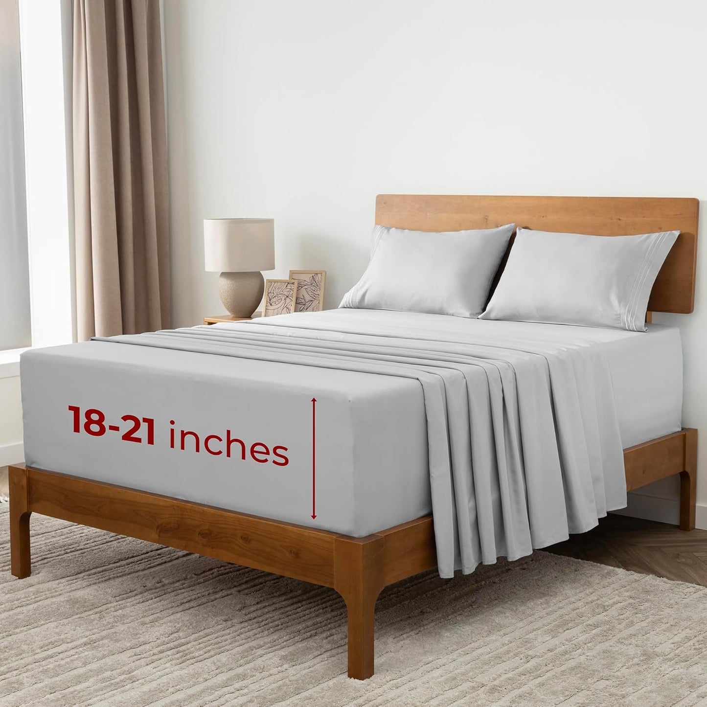 Mellanni California King Sheets - 4 PC Ultra Soft, Cooling Bedding Set - Hotel Luxury, Wrinkle & Fade Resistant (Light Gray)