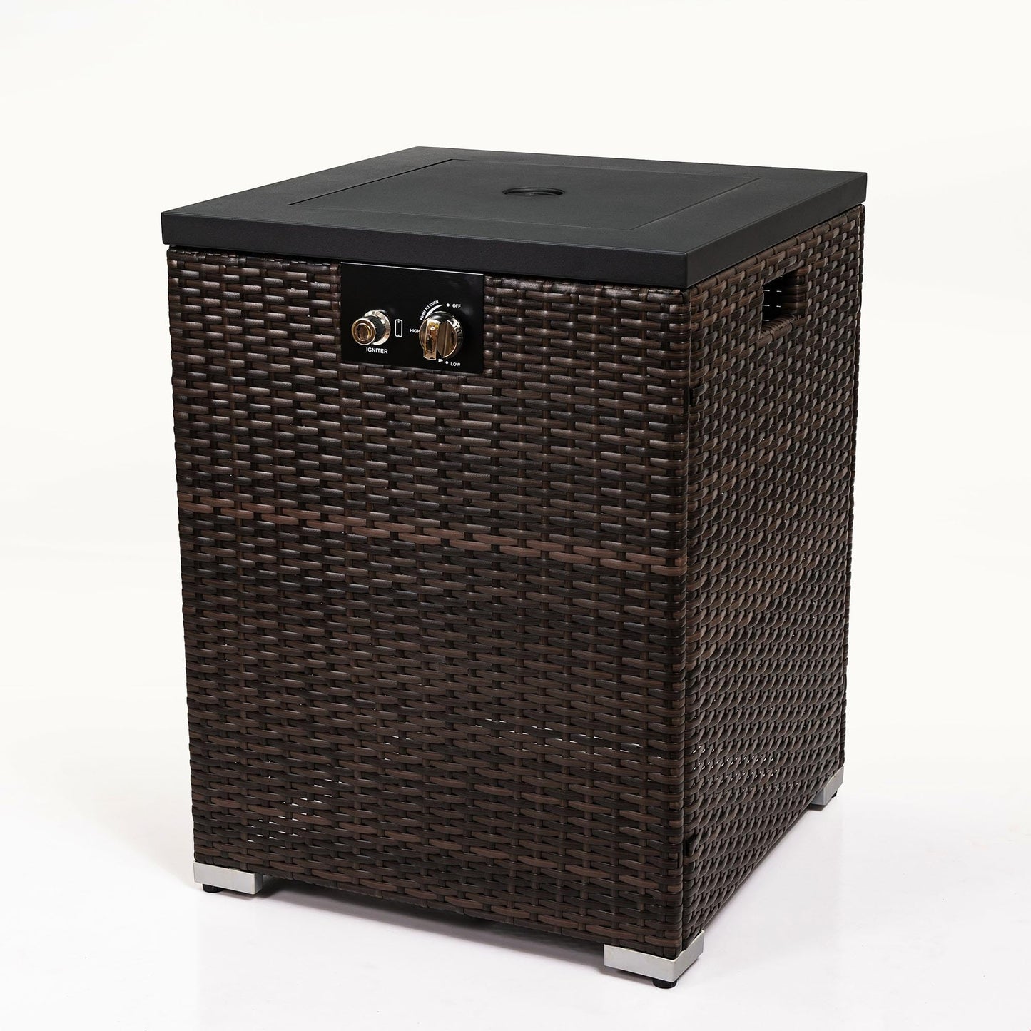 GDFStudio 22" Outdoor Propane Gas Fire Pit Table, 40,000 BTU Square Patio Heater with Wicker Base, Glass Wind Guard & Rain Cover, Small Outdoor Firepit for Garden Deck Backyard, Dark Brown