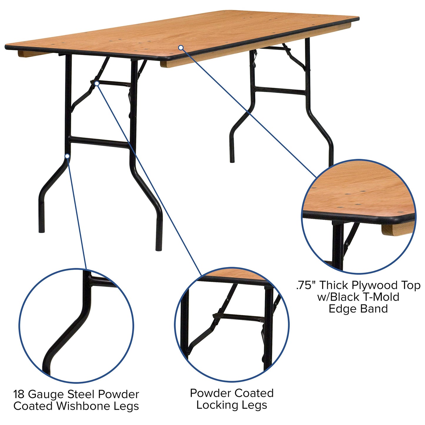Flash Furniture Gael 6' Wood Folding Training and Event Table, Rectangular Folding Training Table with Smooth Clear Coated Finished Top, Natural