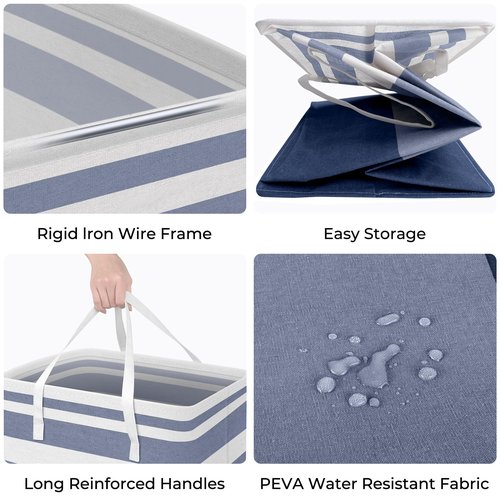 HomeHacks 2 Pack Large Laundry Baskets, Waterproof, Freestanding Laundry Hampers, Collapsible Clothes Hamper with Reinforced Handles in Laundry, College Dorm, Bathroom, Bedroom (Blue+Pink, 125Lx2)