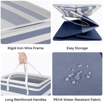 HomeHacks 2 Pack Large Laundry Baskets, Waterproof, Freestanding Laundry Hampers, Collapsible Clothes Hamper with Reinforced Handles in Laundry, College Dorm, Bathroom, Bedroom (Blue+Pink, 125Lx2)