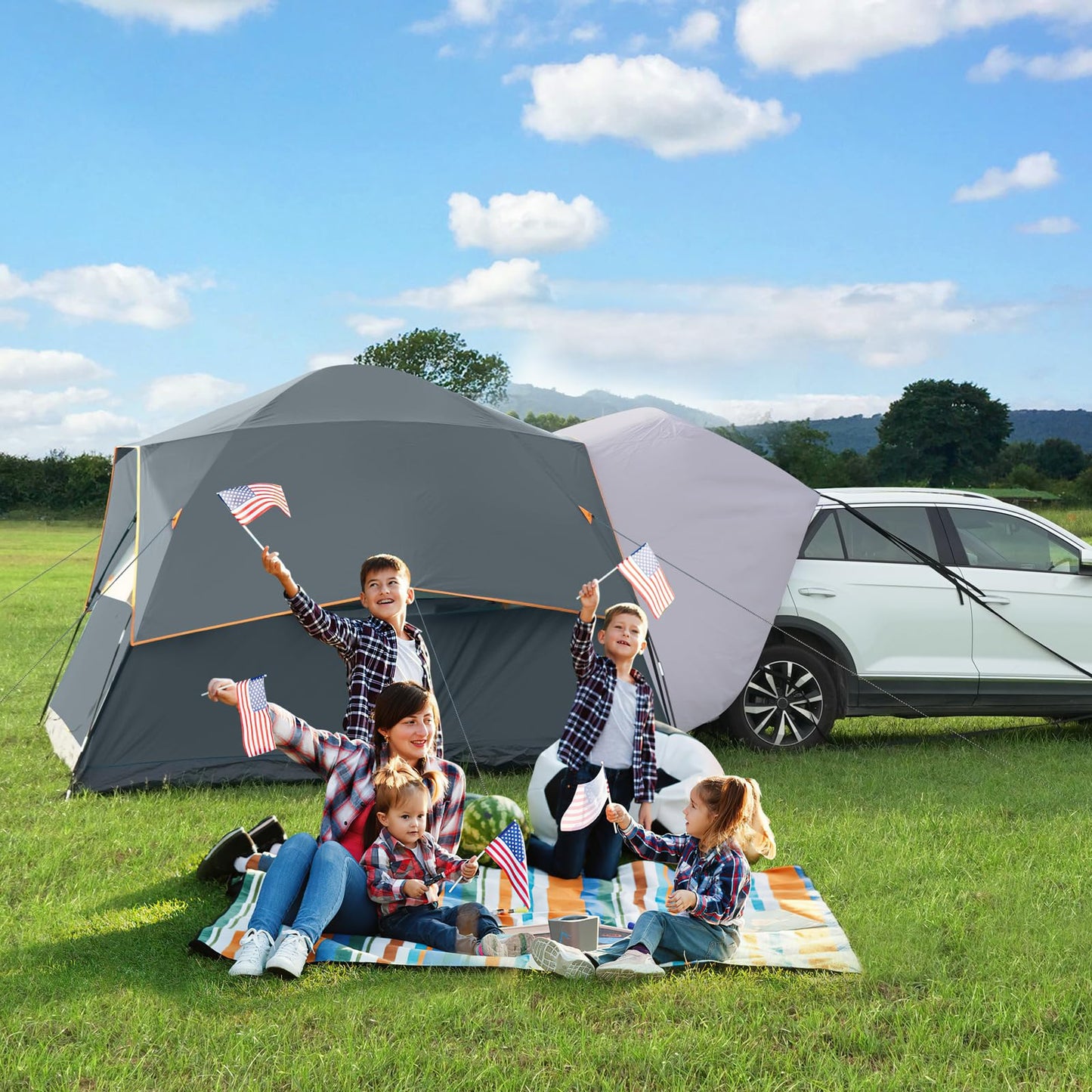 UNP SUV Dome Tent for Camping, Outdoor 6 Person Car Camping Tent, Easy Set Up SUV Tailgate Tent with Rainfly 10' x 10' Vehicle Camping Tent