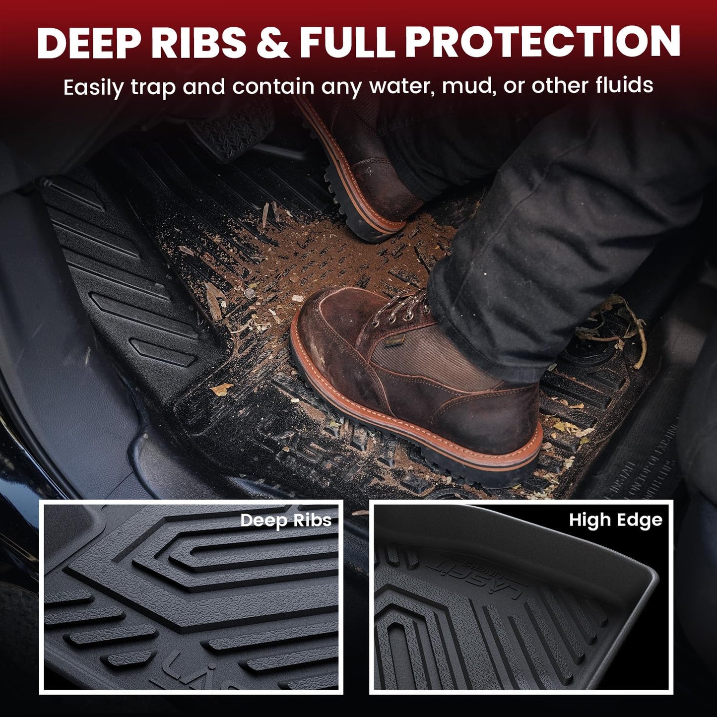 LASFIT Floor Mats for Ford Expedition | Expedition Max 8 Seater 2021 2022 2023 2024(Not Fit 7 Seats), All Weather TPE Protector Custom Fit for SUV Car Liners, 1st& 2nd& 3rd Row, Black 4pcs