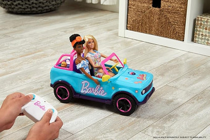 Hot Wheels Barbie RC SUV &amp Stickers Can Hold &amp Store 2 Barbie Dolls &amp Accessories Kid-Applied Stickers for Customization