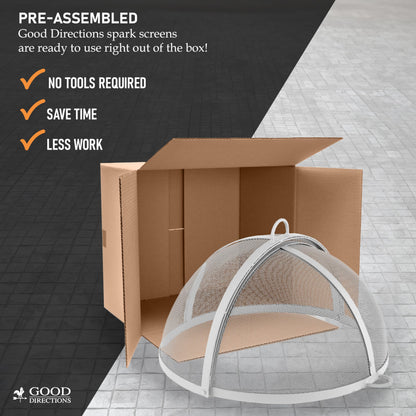 Good Directions Heavy Duty Fire Pit Spark Screen with Lifter, Stainless Steel, Hinged for Easy Access, 24 Inch Diameter