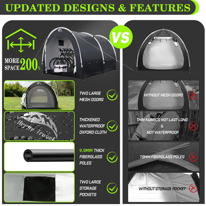 Happy Travel Bike Storage Tent Shed, Outdoor Waterproof Bicycle Covers Shelter with Window for 2/3/4/6/8 Bikes,Oversized Outside Portable Sheds for Lawn Mower,Garden Tools