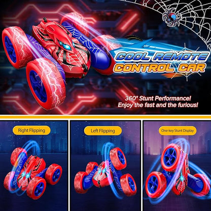 Spider RC Cars Remote Control Car Double Sided 360°Flip 4WD Rechargeable RC Drift CarToys for 3-12 Year Old BoysToys for Ages 5-7 Toys for Ages 8-13 Christmas Basket Stuffers (Red)