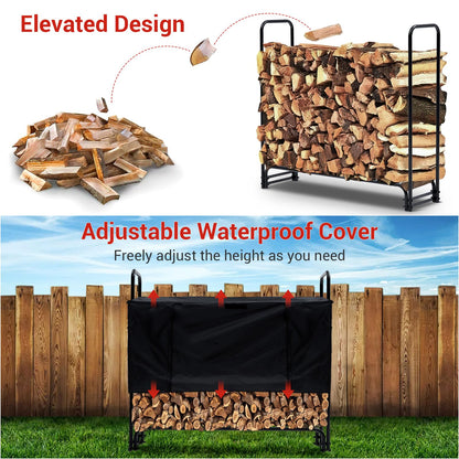 GarveeLife 12 ft Firewood Rack Outdoor with Cover, 3/4 Cord of Outdoor Firewood Storage, 1320 LB Load Capacity Heavy Duty Firewood Holder for Fireplace, Patio, Log Storage Rack