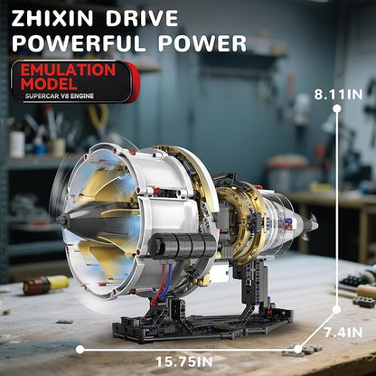 BrixVibe Aircraft Engine Building Set That Works Mini Turbojet Model Kit Technic with APP Control Light &amp Motor Collectible Mechanical Engineering for Adults