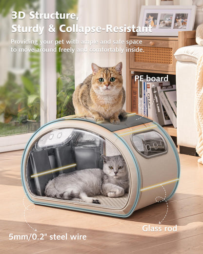 Pecute Cooling Cat House, with Cooling Mat for Small Dogs, Indoor Cat Bed with Insulation and 6 ice Packs Cooling for Cat and Dog, Foldable Outdoor Cat House for Hot Summer Days, M, Cream