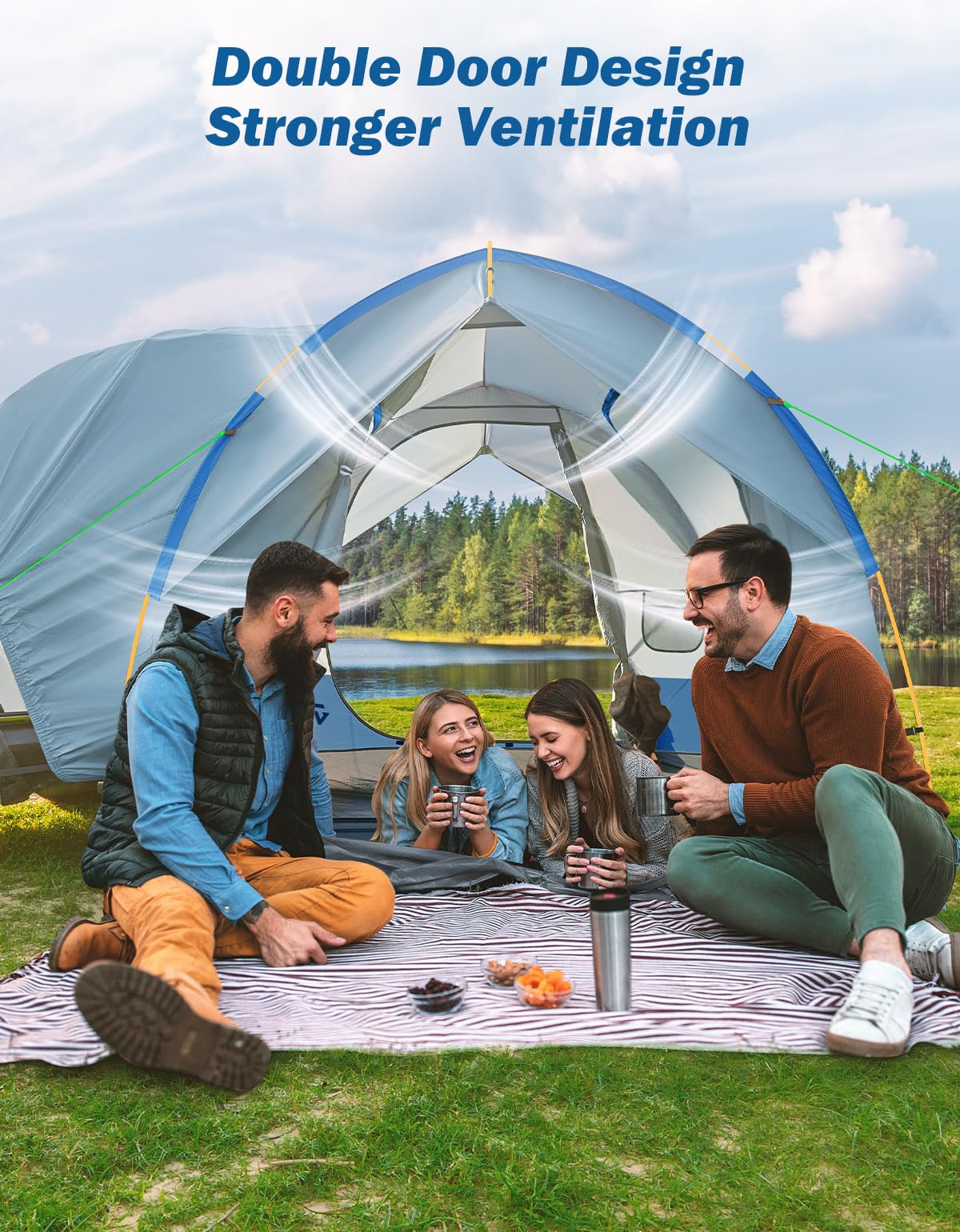 JOYTUTUS SUV Tent for Camping with Rainfly, Double Door Design Car Tent with Aluminum Poles, SUV Tailgate Tent with Waterproof PU2000mm Double Layer for 4-8 Person, Blue