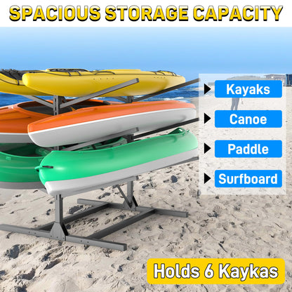 Ultrawall Freestanding Kayak Storage Rack for Garage, Heavy-Duty Adjustable 3-Tier Kayak Stand Holds 6 Kayaks, Canoes & Paddle Boards, 660 lbs Capacity